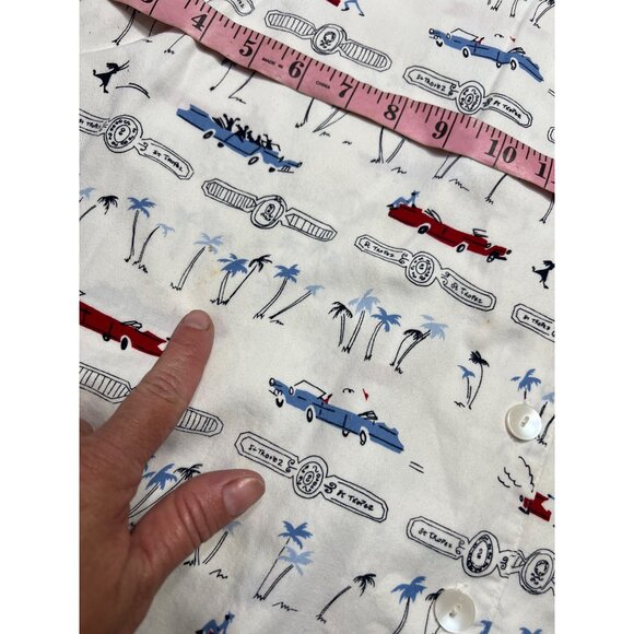 Elisabeth By Liz Claiborne Vintage Car & Palm Tree Print Short Sleeve Shirt Size - Picture 4 of 6